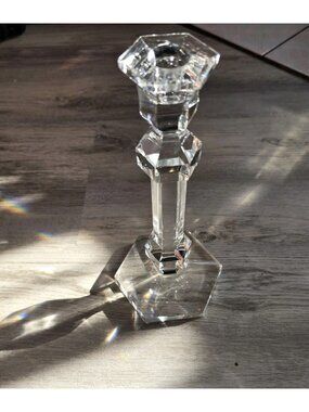 Val St Lambert Cut Crystal Candle Stick Holder 9.5” Elegant Tableware